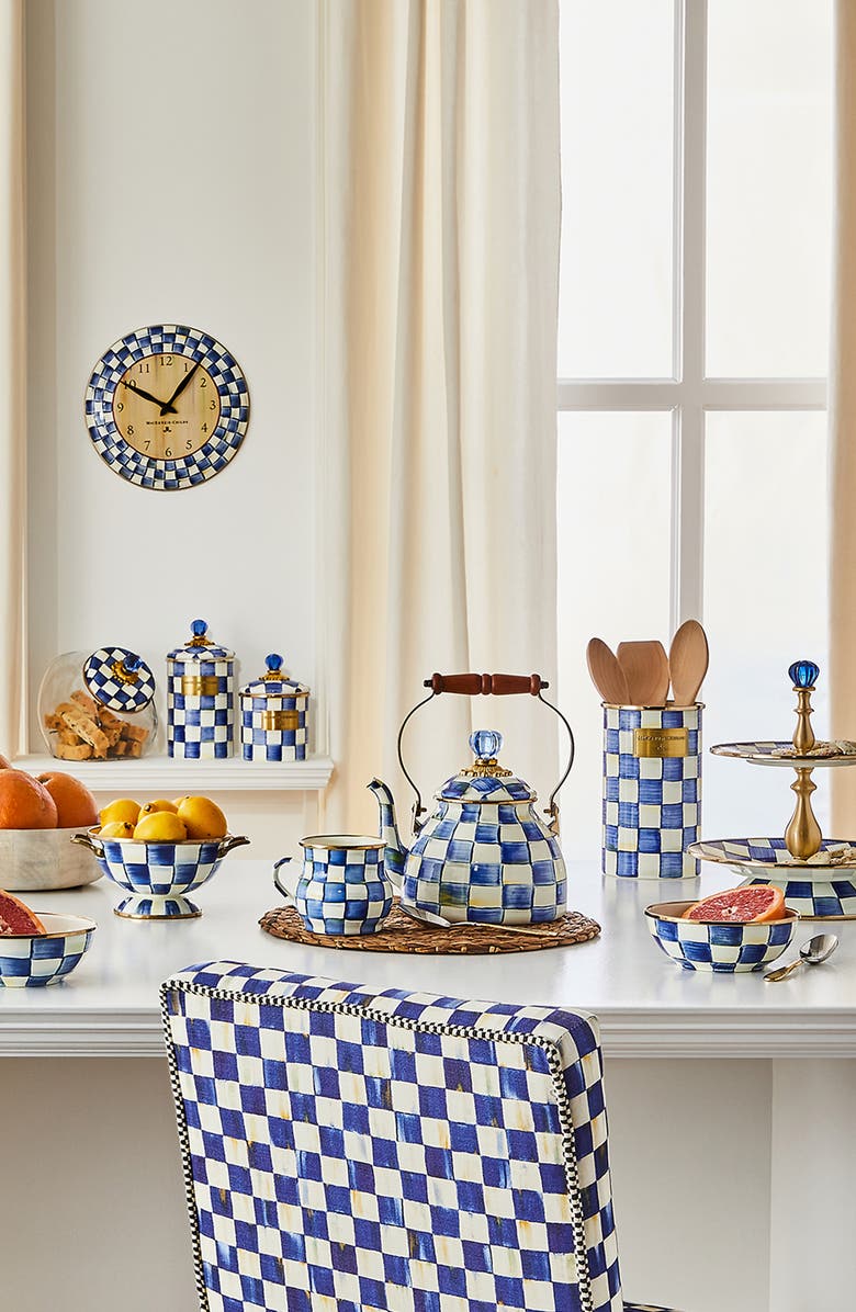 MACKENZIE CHILDS Royal Check Enameled Steel 2-Tier Sweet Stand, Alternate, color, Blue/ White