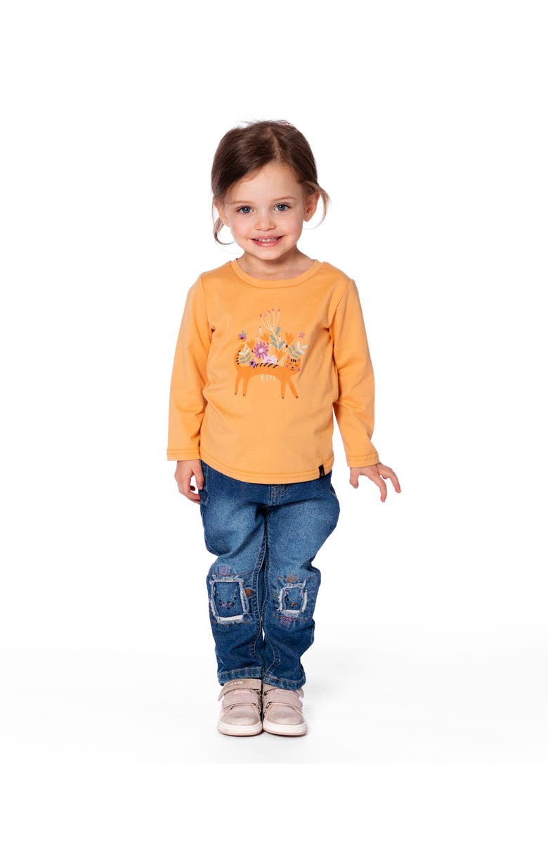 Deux par Deux Organic Cotton T-Shirt with Cat, Main, color, Golden Yellow