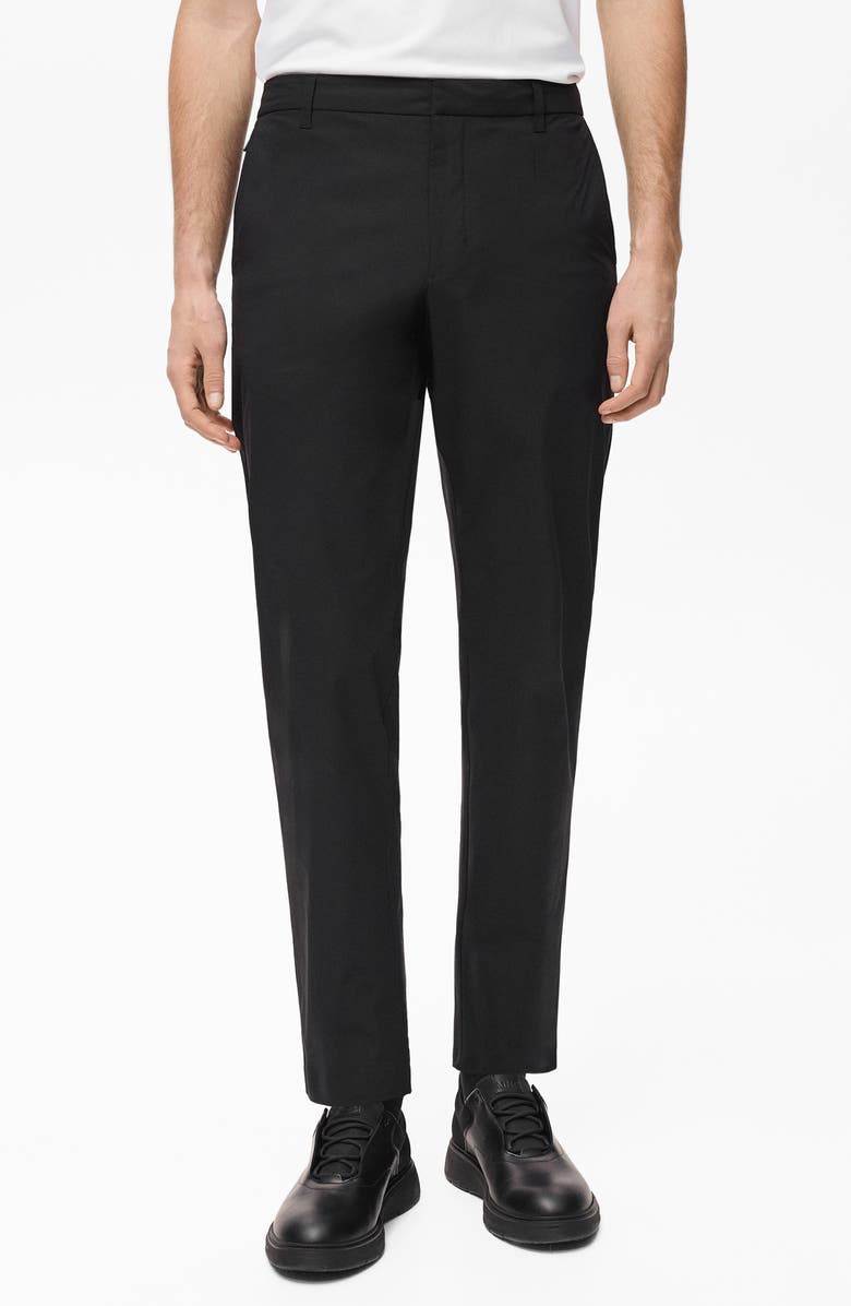 MANGO Slim Fit Flat Front Elastic Waist Pants, Main, color, Black