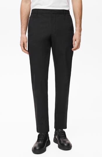 Mango Slim Fit Flat Front Elastic Waist Pants In Black