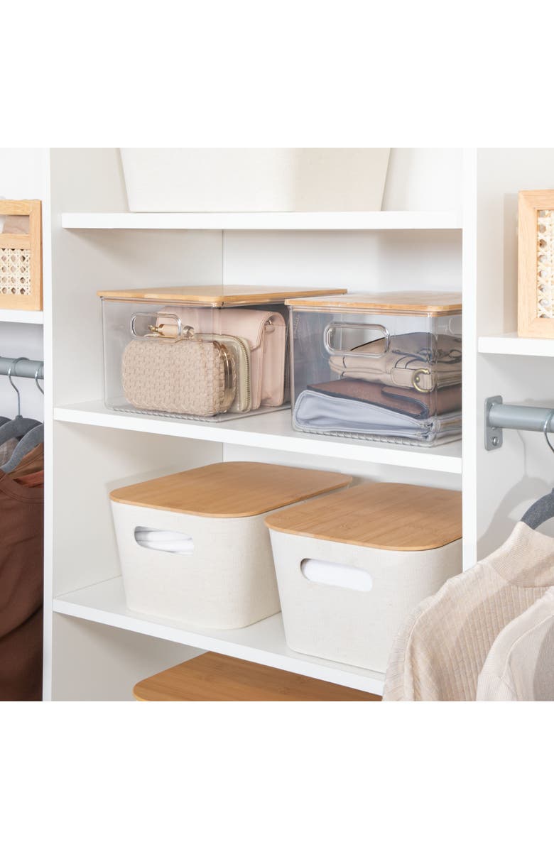 mDesign Plastic Kitchen Storage Box - Lid, Handles, 4 Pack, Clear/Natural, Alternate, color, Clear