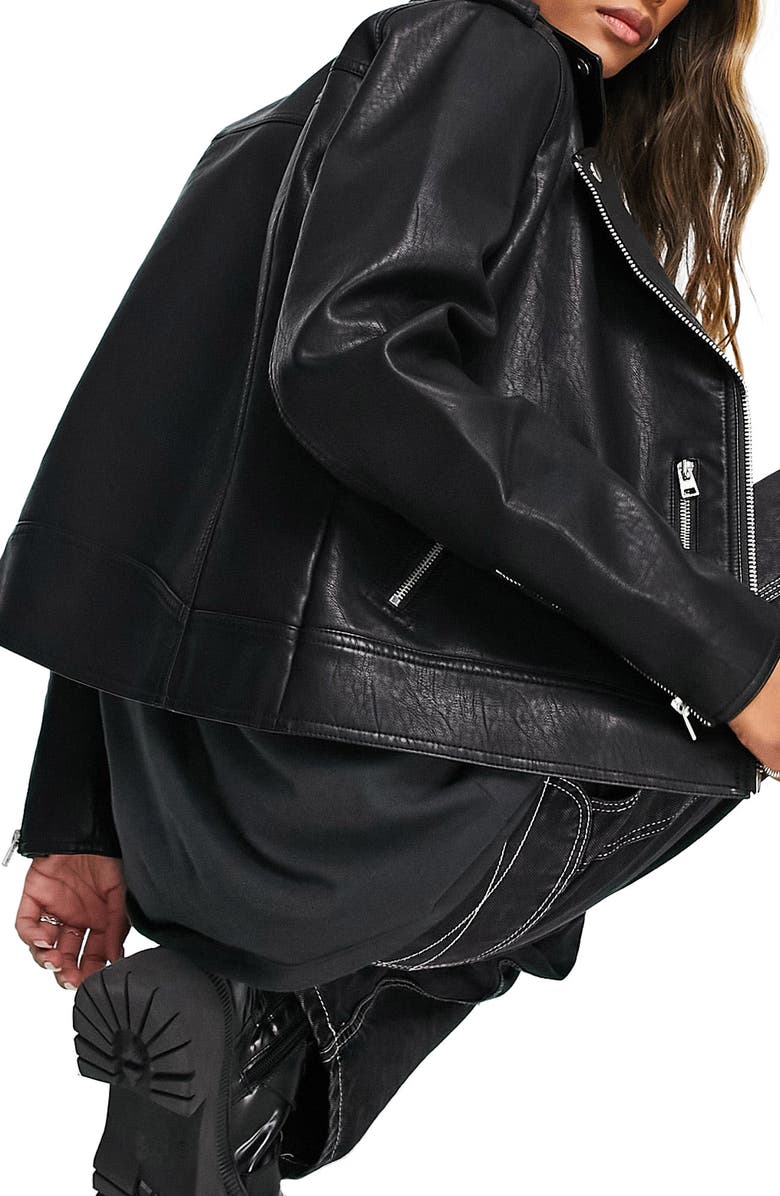 Topshop Faux Leather Biker Jacket, Alternate, color, 