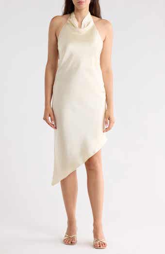 Asymmetric Satin Halter Dress