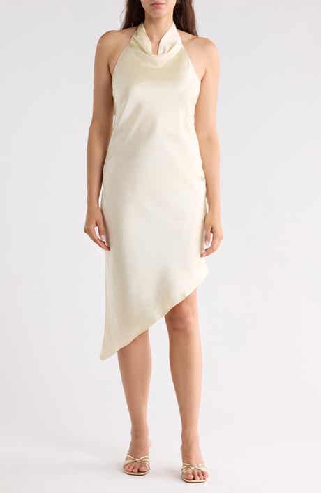Asymmetric Satin Halter Dress