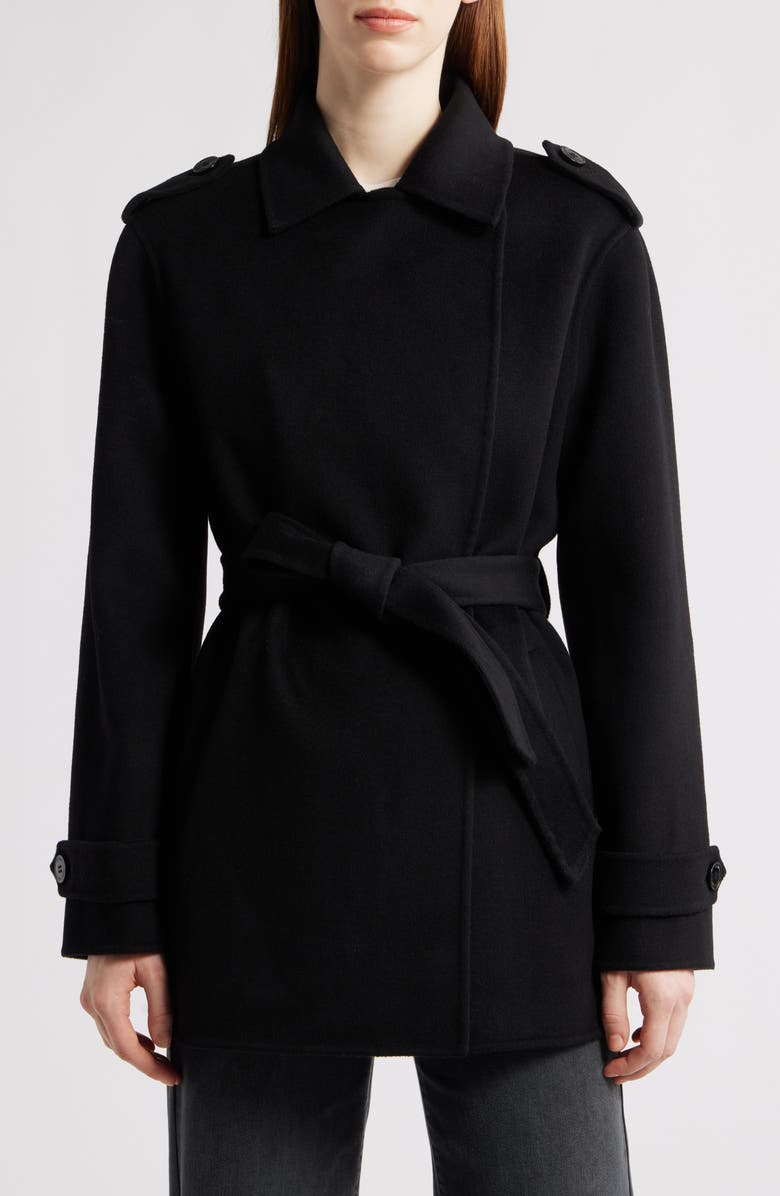 Michael Kors Double Face Wool Blend Crop Trench Coat, Main, color, Black
