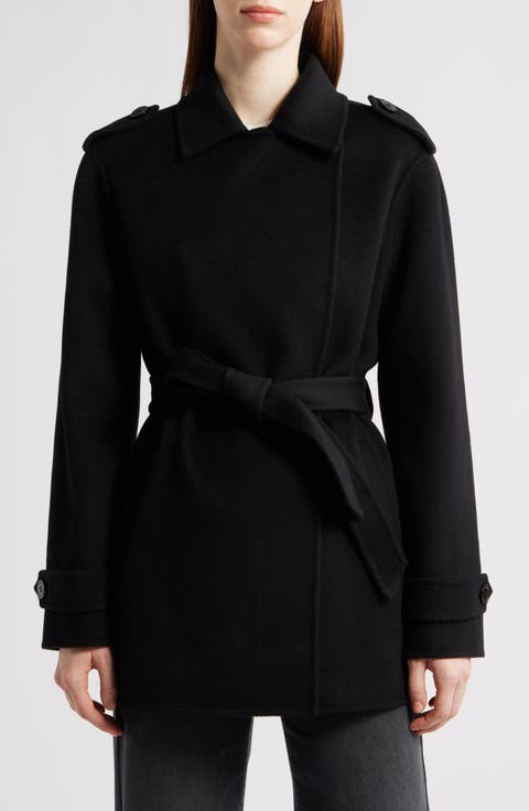 Double Face Wool Blend Crop Trench Coat