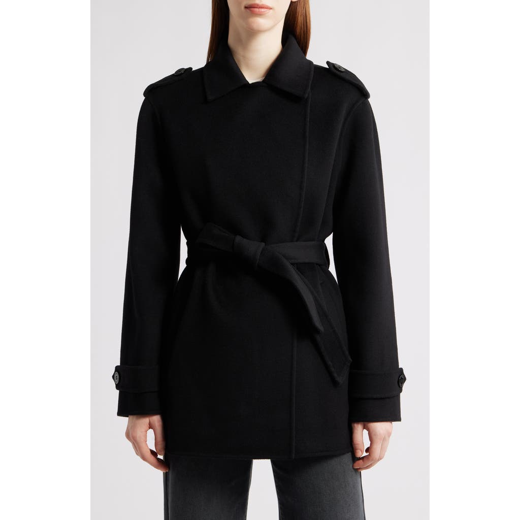 Michael Kors Double Face Wool Blend Crop Trench Coat In Black