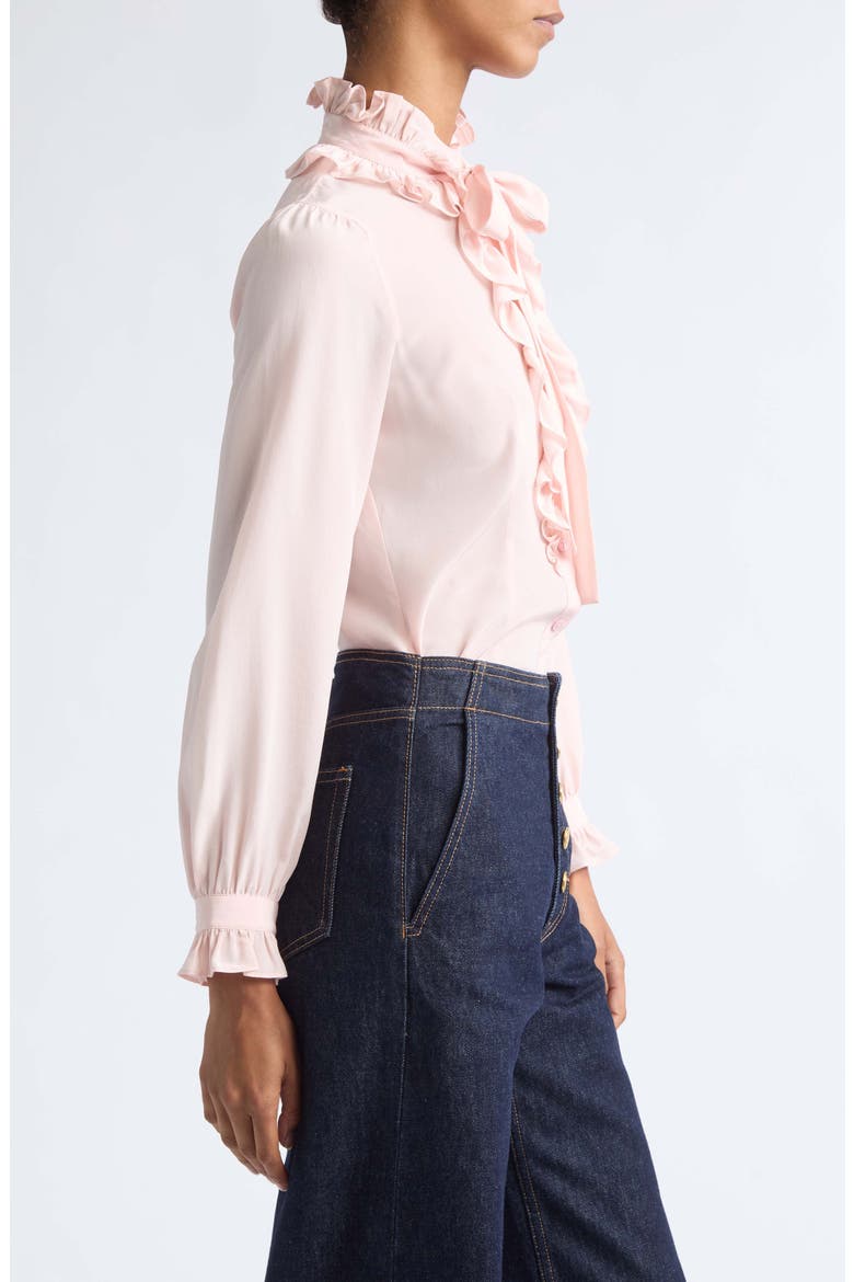 Catroux Ruffle Neck Silk Top, Alternate, color, POWDER