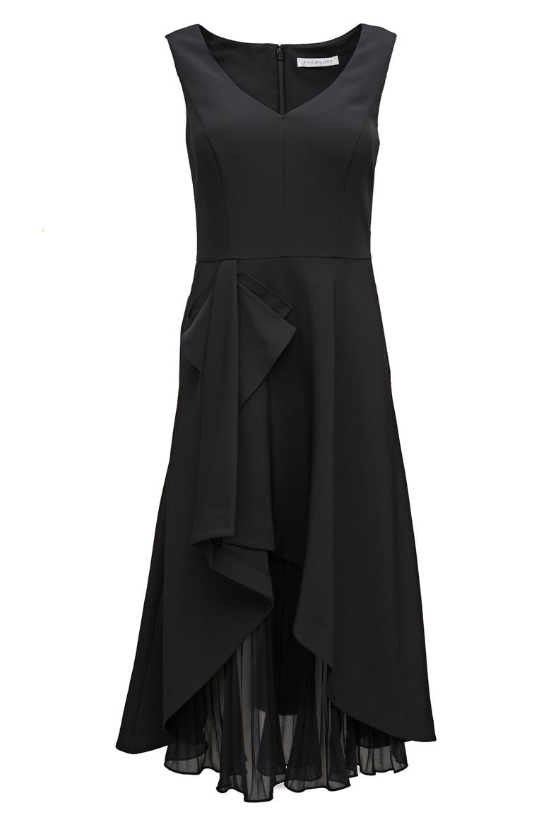 Begonia Crepe & Chiffon Midi A-Line Dress, Alternate, color, BLACK