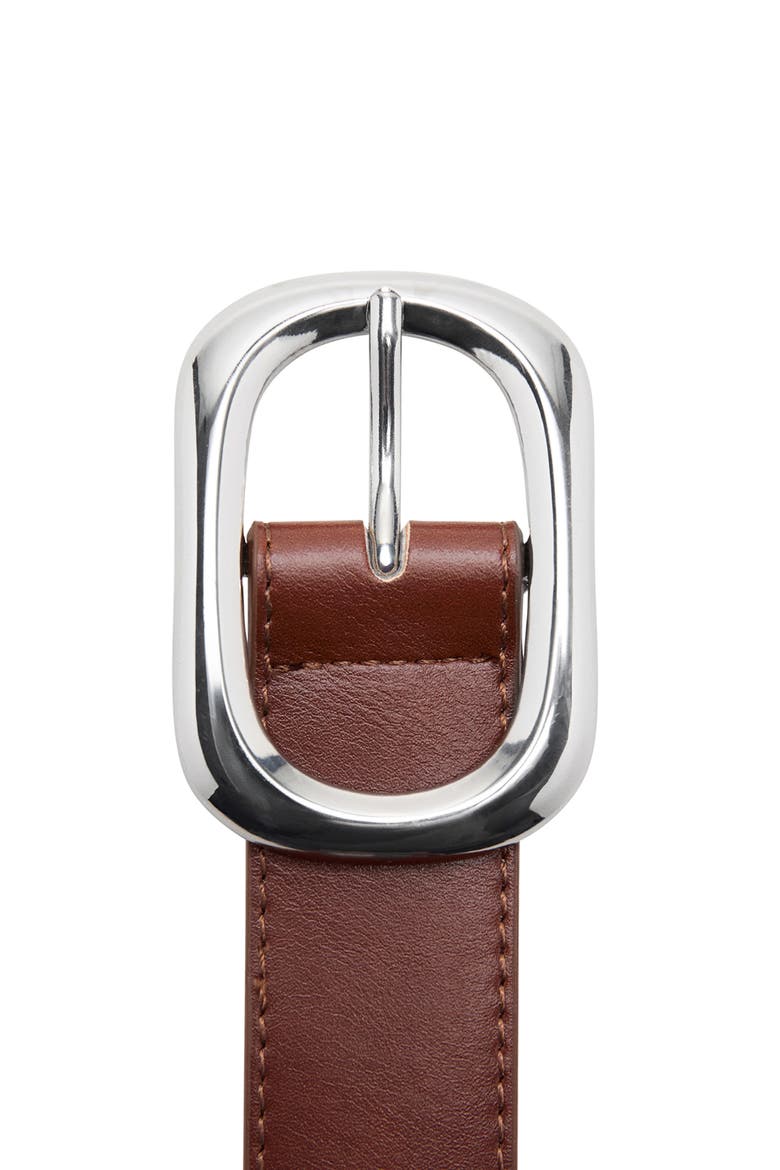 Oval Buckle Faux Leather Belt, Alternate, color, BROWN