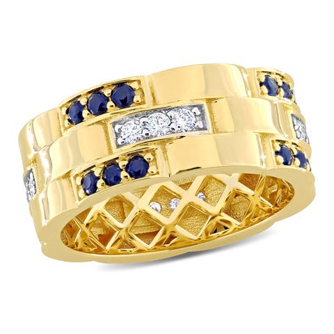 Sapphire & Diamond Triple Row Ring 14k