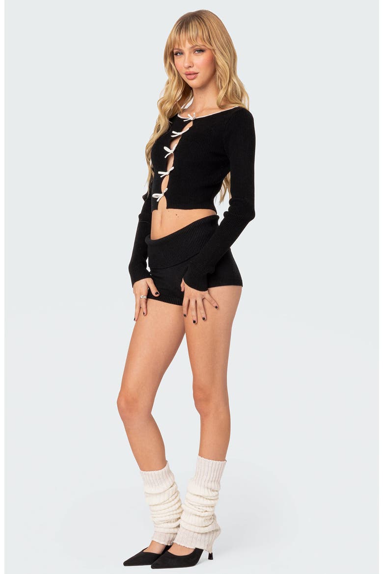 Billy Bow Cutout Rib Crop Top, Alternate, color, BLACK-AND-WHITE