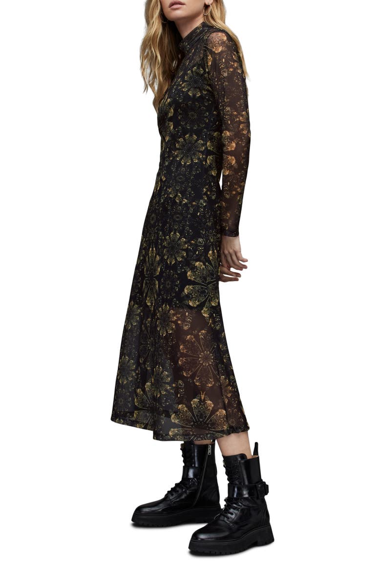 Hanna Gloria Long Sleeve Midi Dress, Alternate, color, BLACK