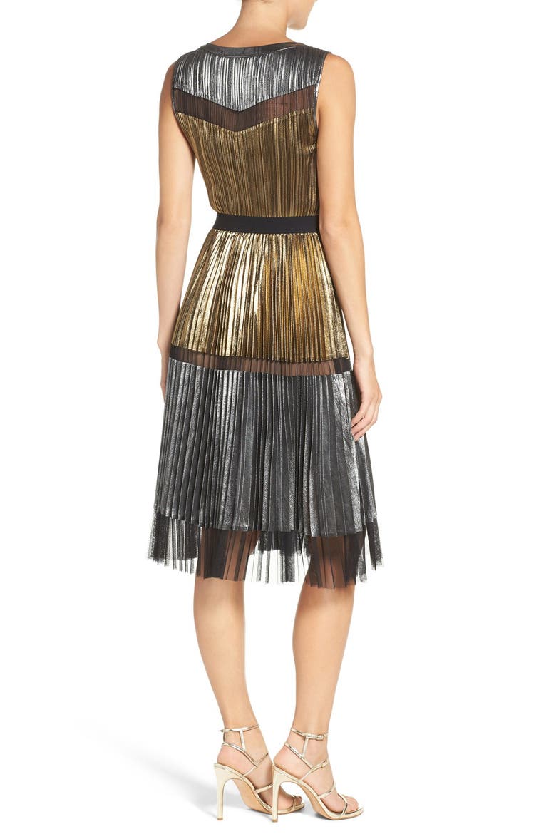 Lamé Midi Dress, Alternate, color, GOLD COMBO