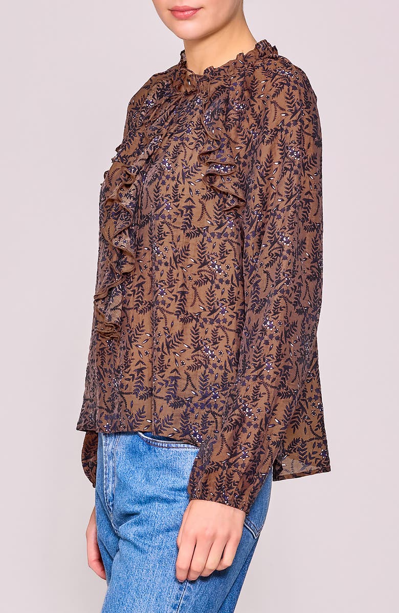 MELLODAY Ruffle Print Top, Alternate, color, Brown Black Floral