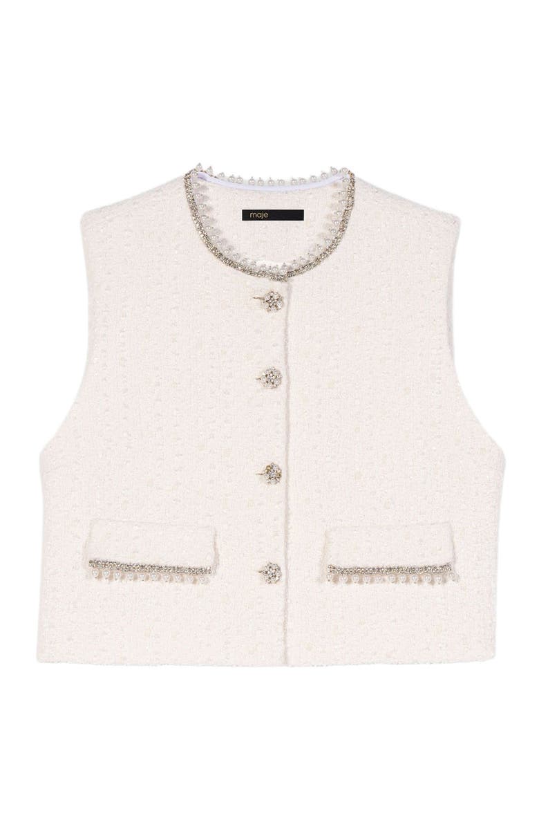 maje Beaded tweed jacket, Main, color, Ecru