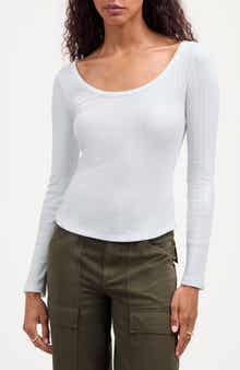 Madewell Pointelle Scoop Neck Long Sleeve Top