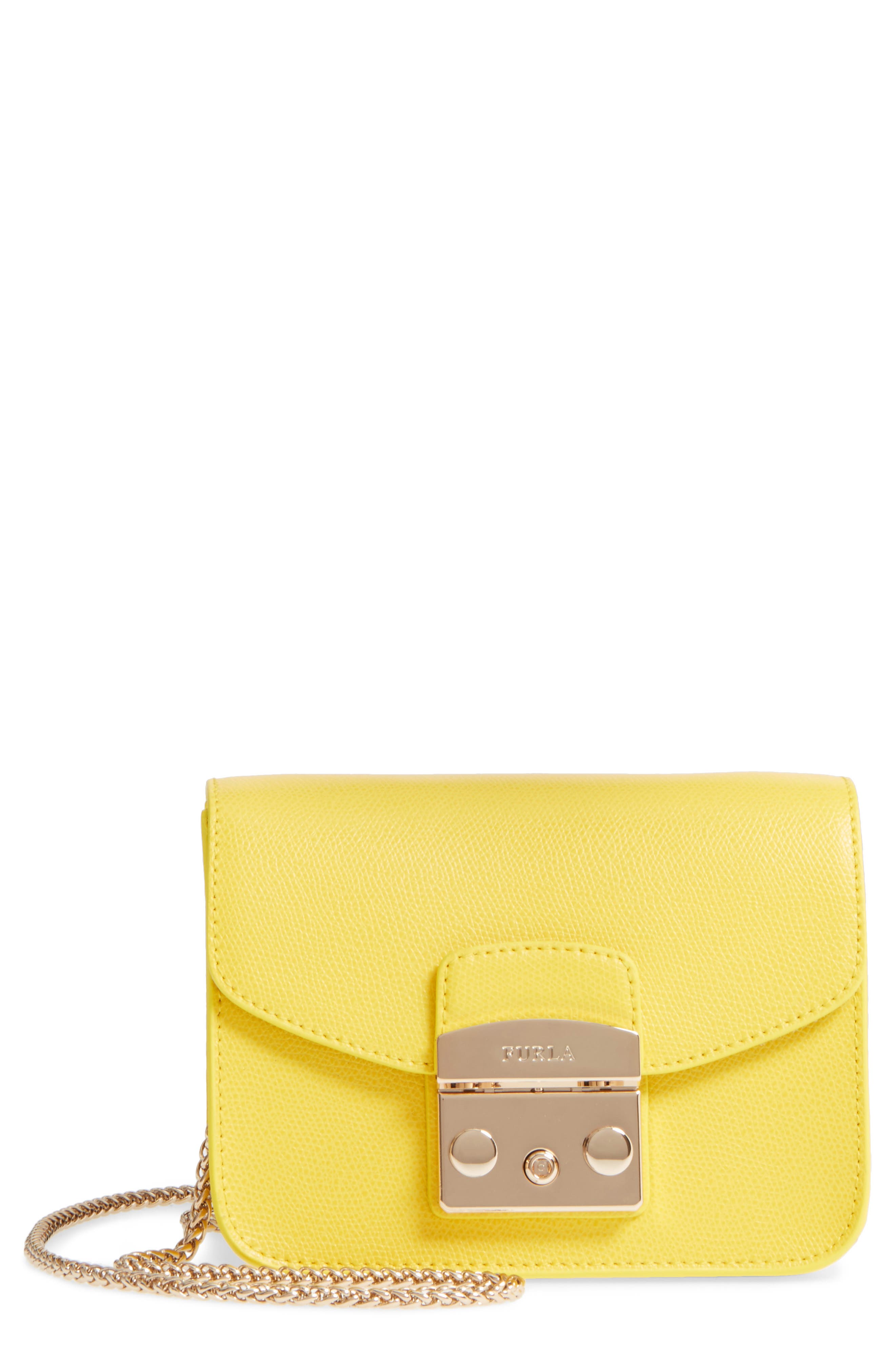 Mini Metropolis Leather Crossbody Bag, Main, color, GIALLO