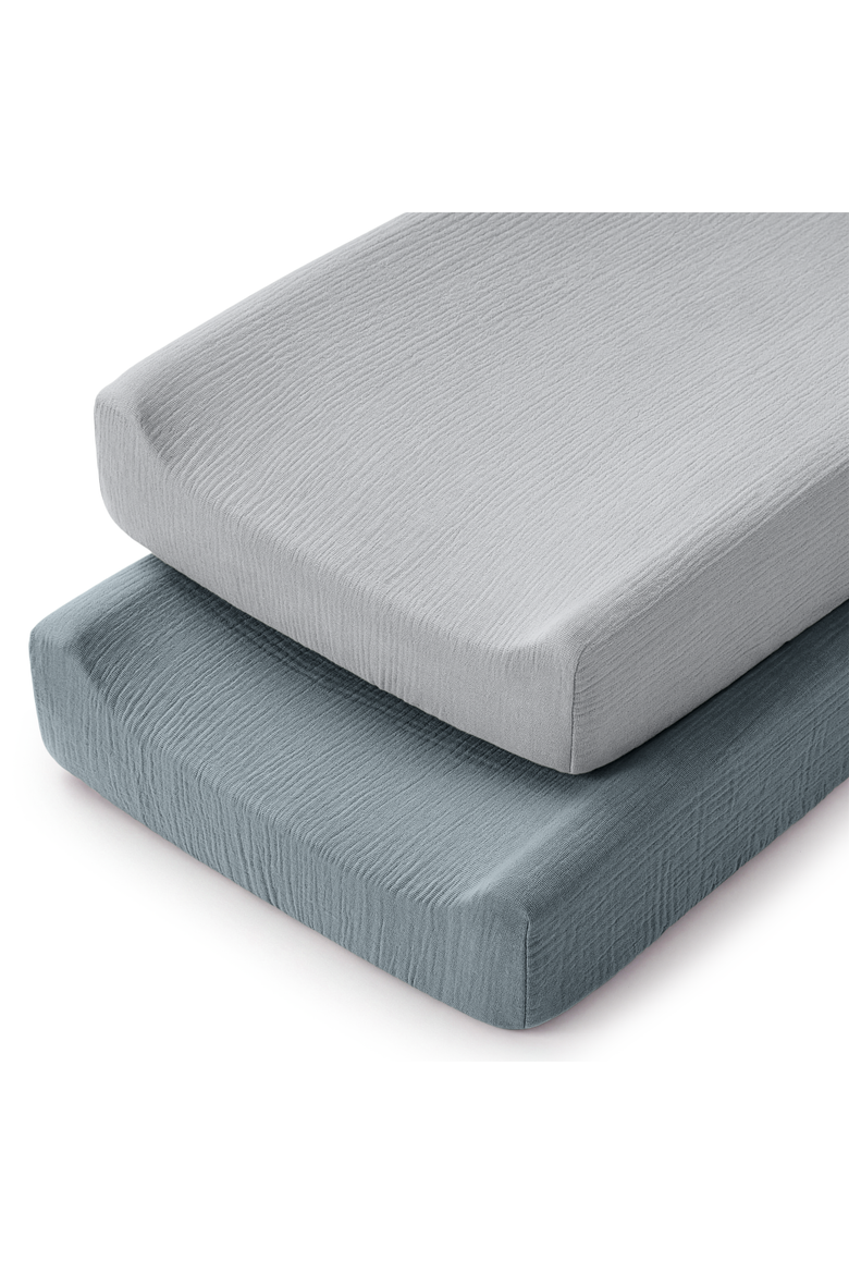 Muslin Changing Pad Cover, Pack of 2, Main, color, Pacific Blue and Heather