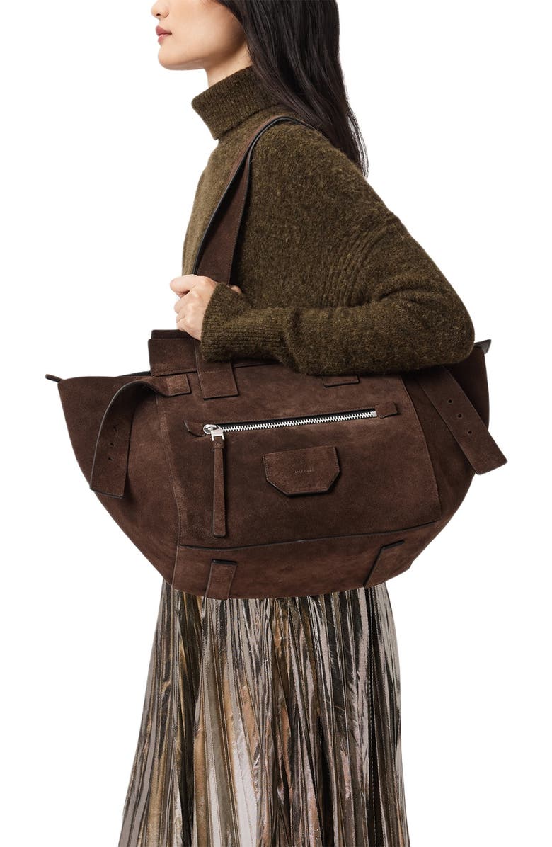 AllSaints Perez Suede Tote, Alternate, color, Fango Brown
