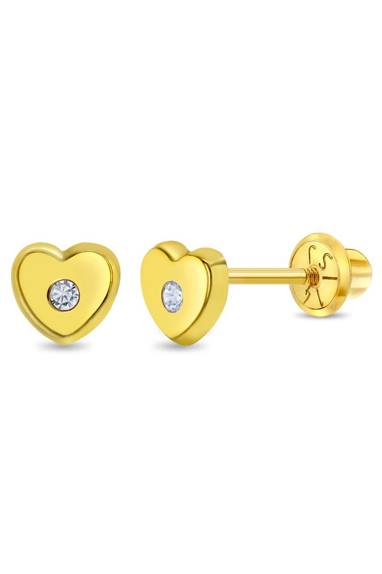 14k Heart Cubic Zirconia Little Earrings, Main, color, Gold