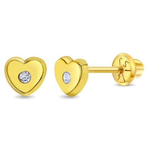 14k Heart Cubic Zirconia Little Earrings