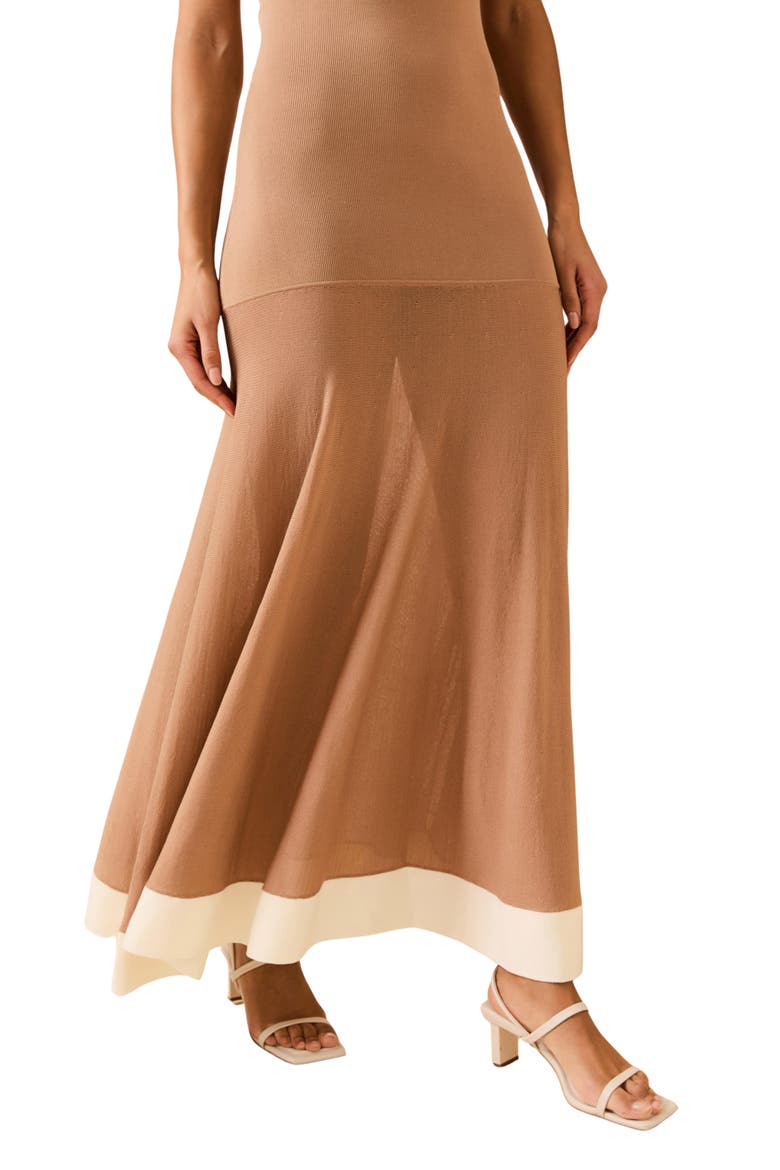 The Tess Contrast Border Sweater Dress, Alternate, color, CAMEL