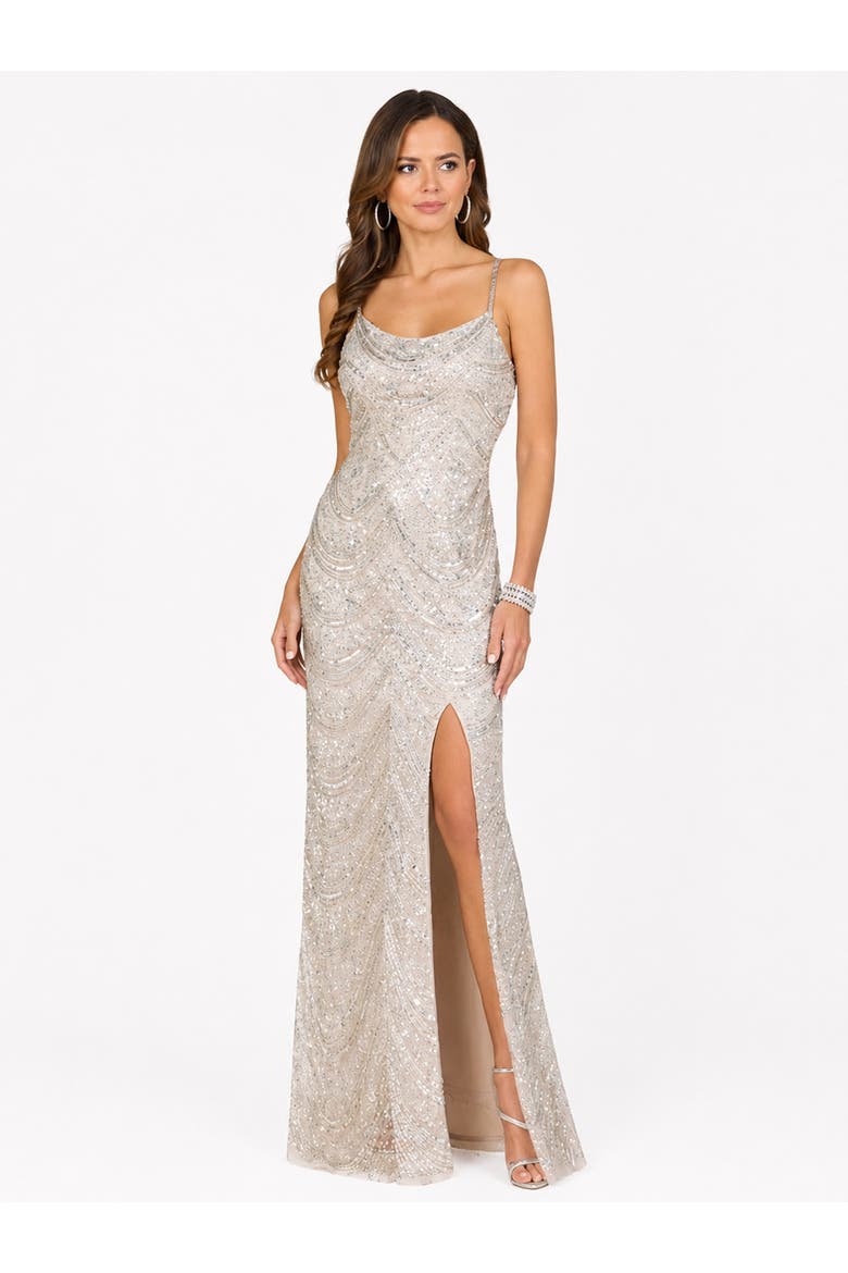 Beaded Faux-Wrap V-Neck Bridal Gown, Alternate, color, Silver