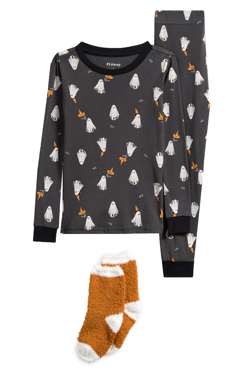 Petit Lem Kids' Fitted Two-Piece Pajamas & Socks Set, Main, color, Dark Grey