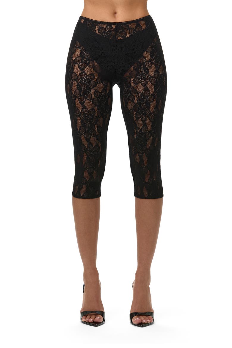 Lace Capri Leggings, Main, color, BLACK