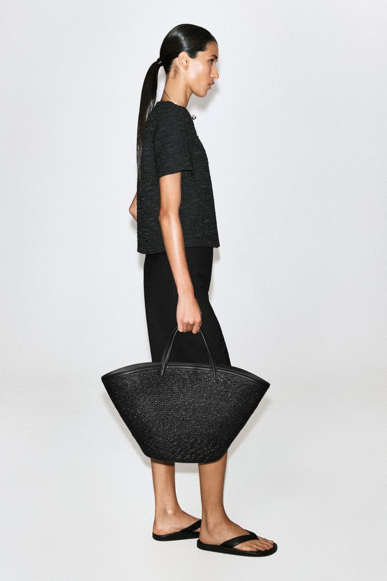 Textured Short-Sleeved Top, Alternate, color, BLACK