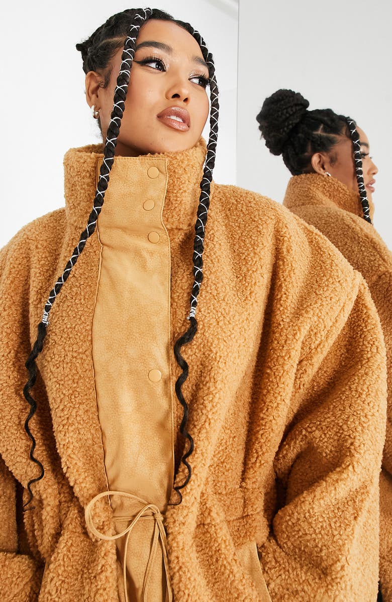 ASOS DESIGN Curve High Pile Fleece Long Coat, Alternate, color, 