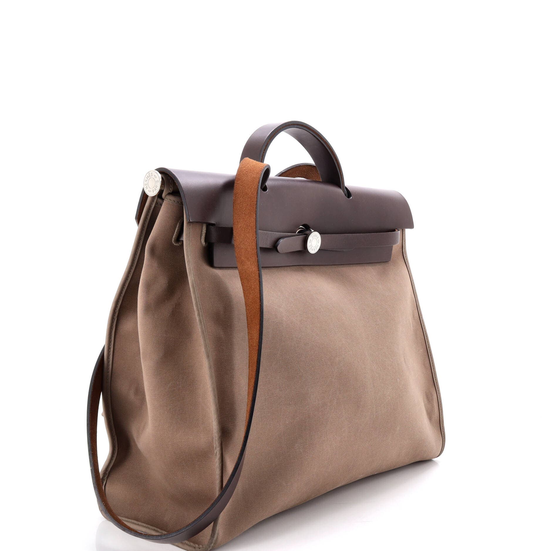 Pre-Owned Hermes Herbag Zip Leather and Toile 39, Alternate, color, Etoupe