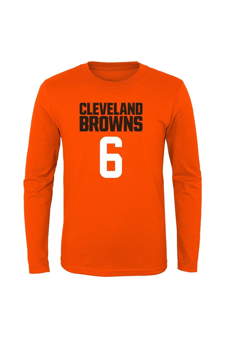 Youth Baker Mayfield Orange Cleveland Browns Mainliner Player Name & Number Long Sleeve T-Shirt, Alternate, color, Orange