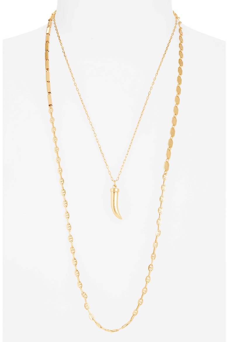 Mixed Chain Horn Pendant Necklace Set, Alternate, color, VINTAGE GOLD