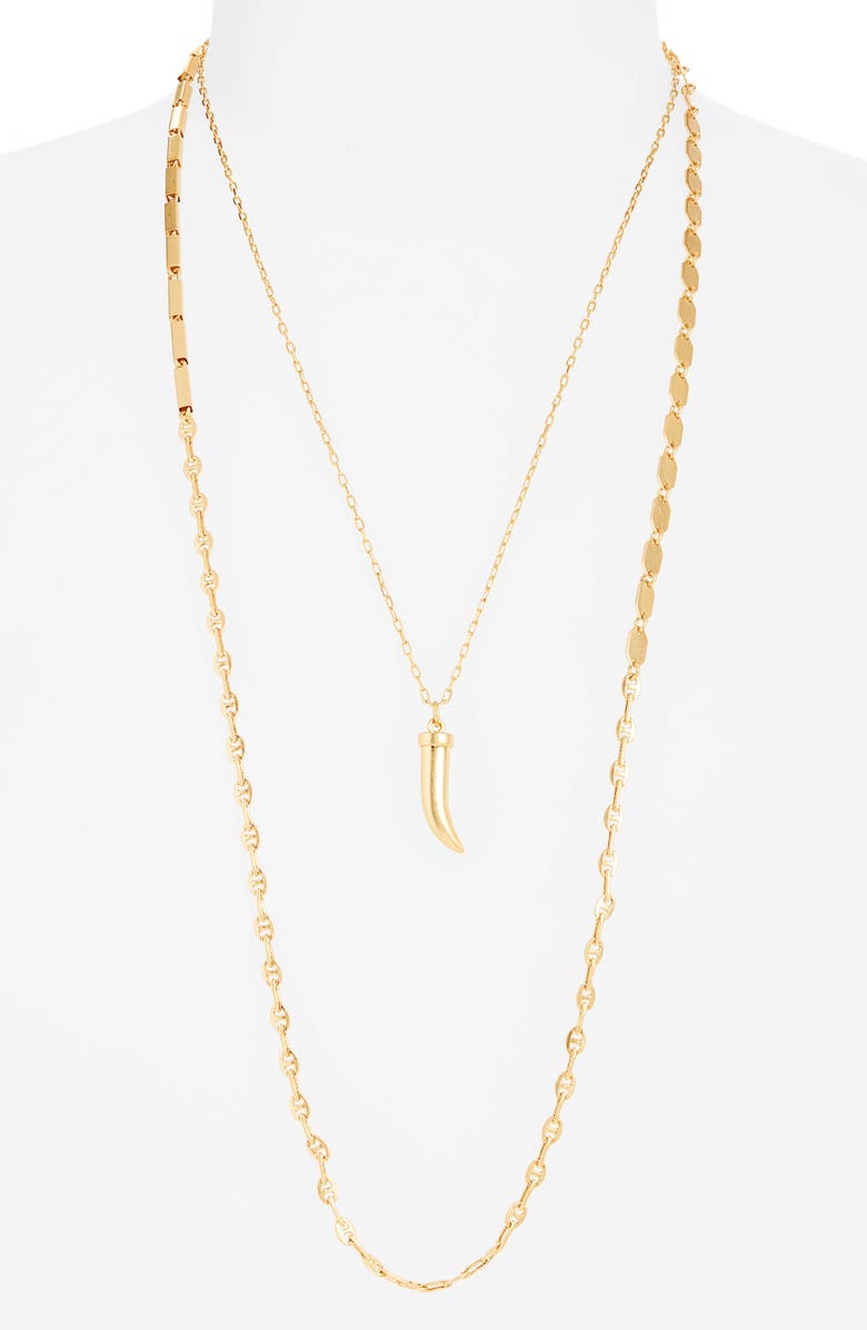 Madewell Mixed Chain Horn Pendant Necklace Set, Alternate, color, 