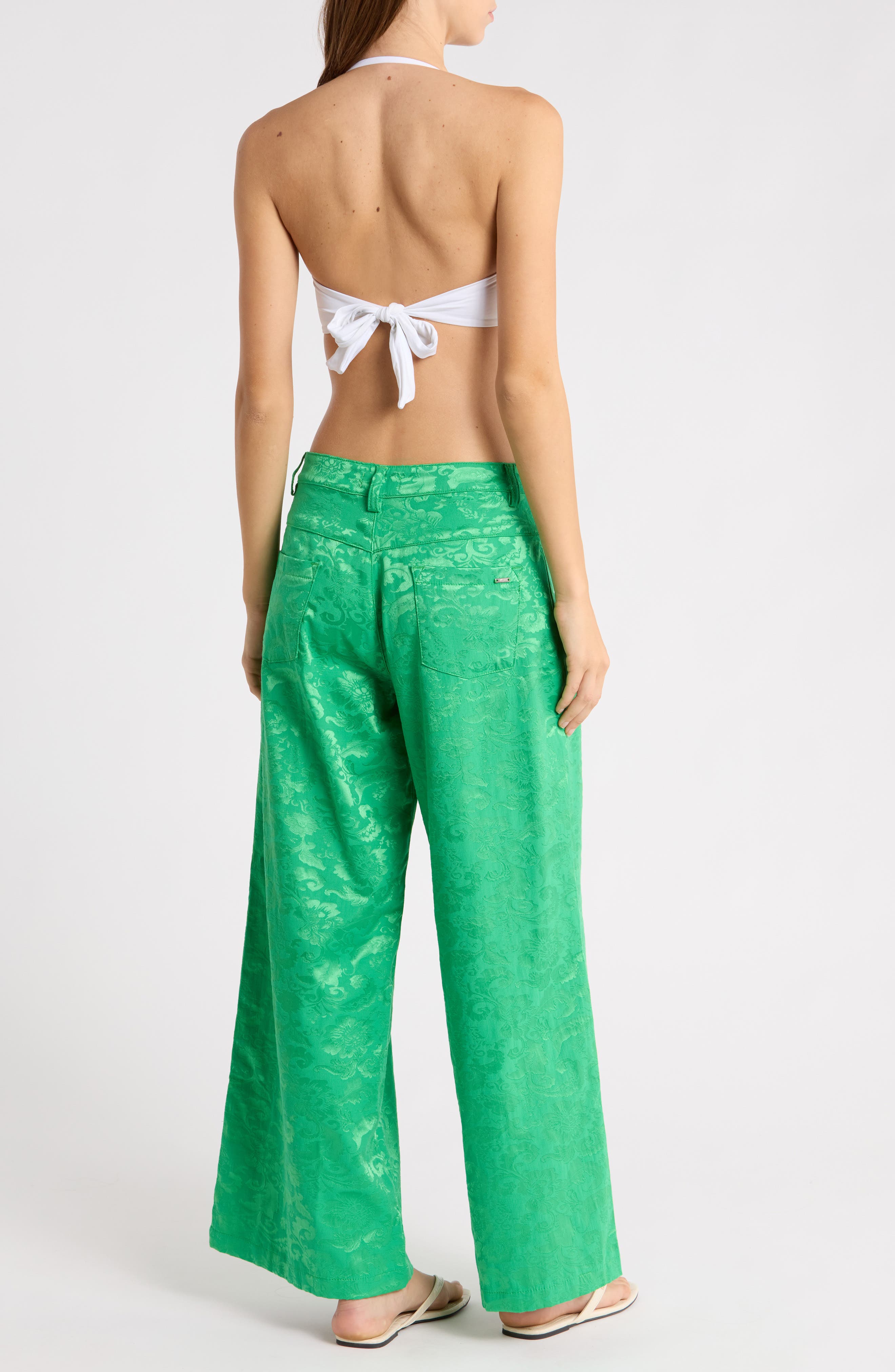 Kimchi Floral Jacquard Wide Leg Cover-Up Pants