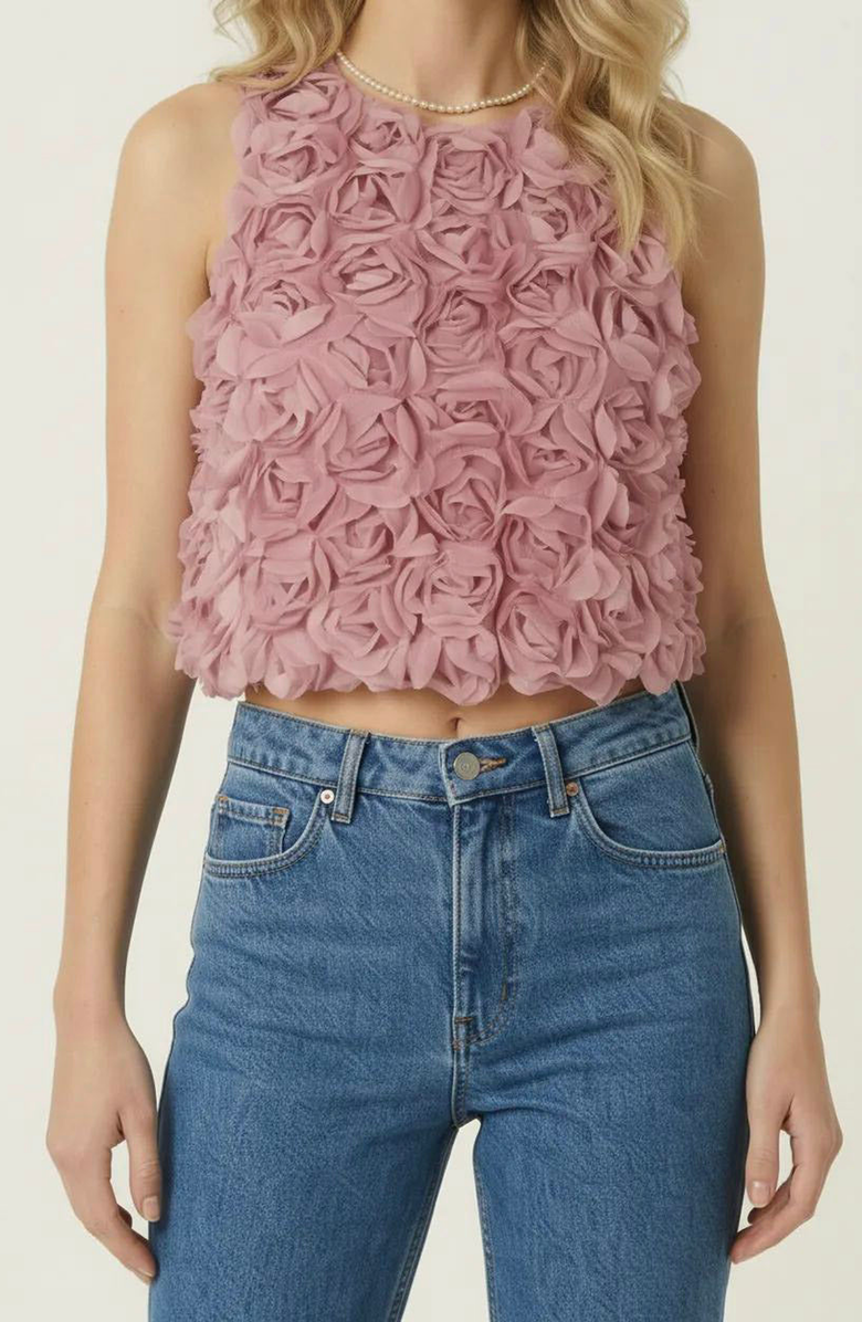 Modenaire Floral Appliqué Sleeveless Top, Main, color, Dusty Rose