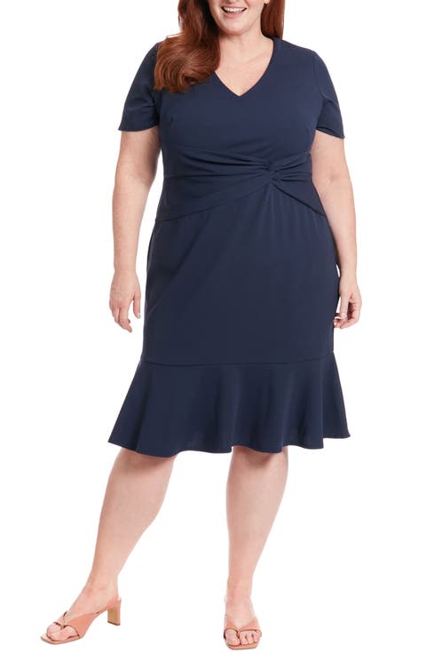 V-Neck Twist Midi Dress (Plus)