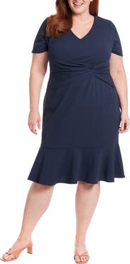 London Times V-Neck Twist Midi Dress