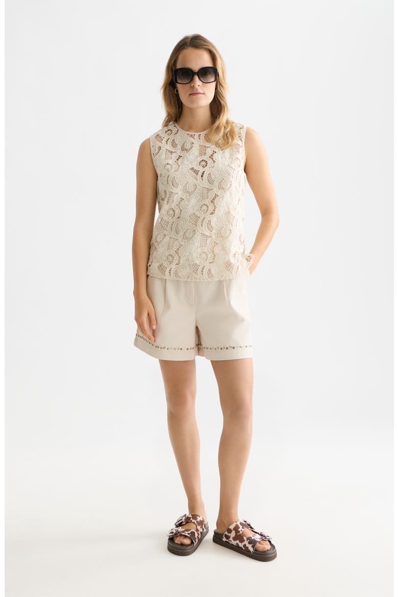 Embellished High Waist Cotton Shorts, Alternate, color, FOG
