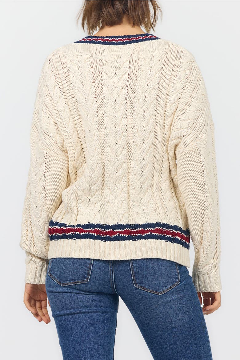Kairi Long Sleeve V-Neck Cable Knit Sweater, Alternate, color, Academy Stripes