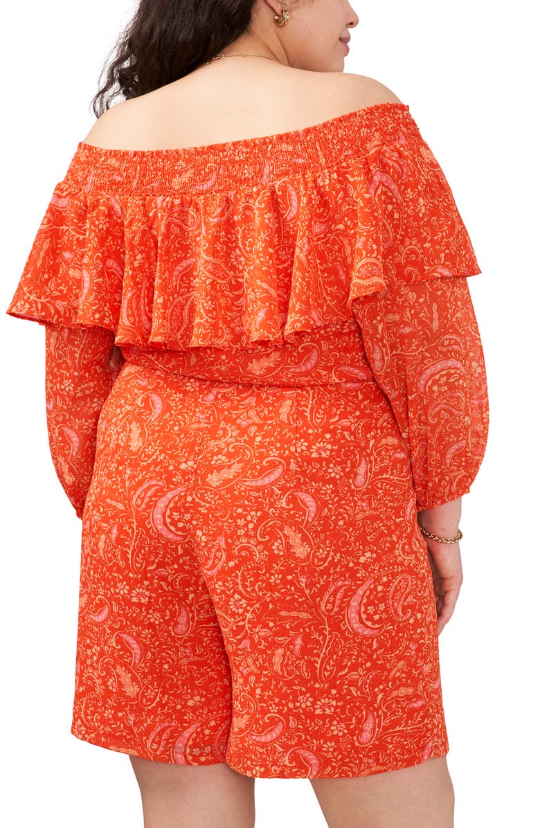 1.STATE Paisley Smocked Off the Shoulder Romper, Alternate, color,