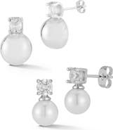 CHLOE AND MADISON Set of 2 Cubic Zirconia and Imitation Pearl Earrings