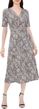 Chaus Animal Print Belted Faux-Wrap Midi Dress
