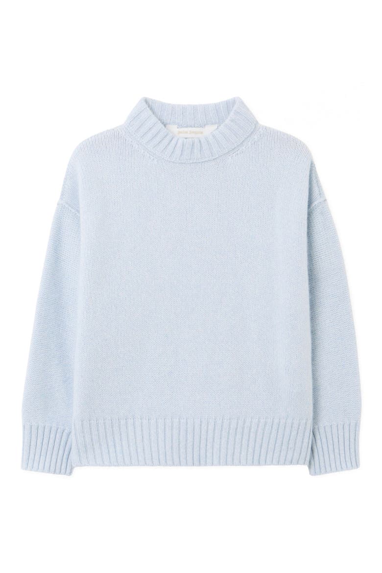 Kids' Curved Logo Knit Crewneck Sweater, Main, color, LIGHT BLUE - NAVY BLUE