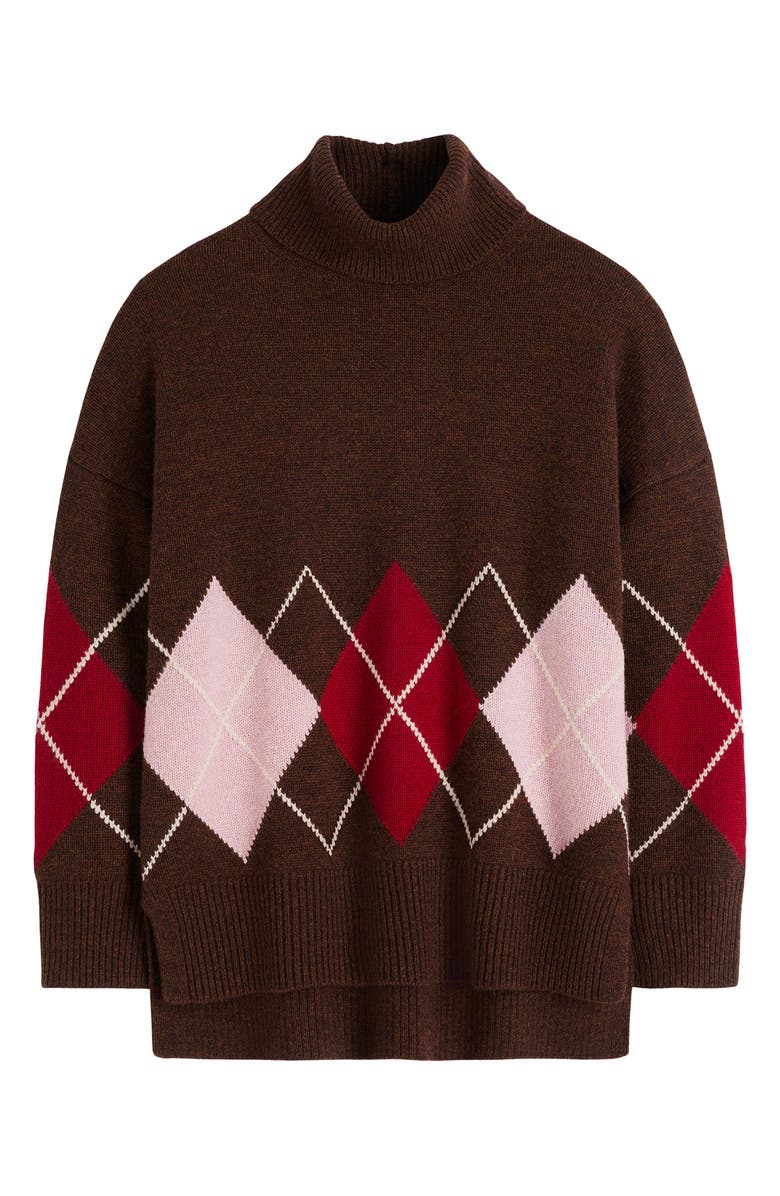 Boden Polly Turtleneck Wool Sweater, Alternate, color, Brown Pink Argyle
