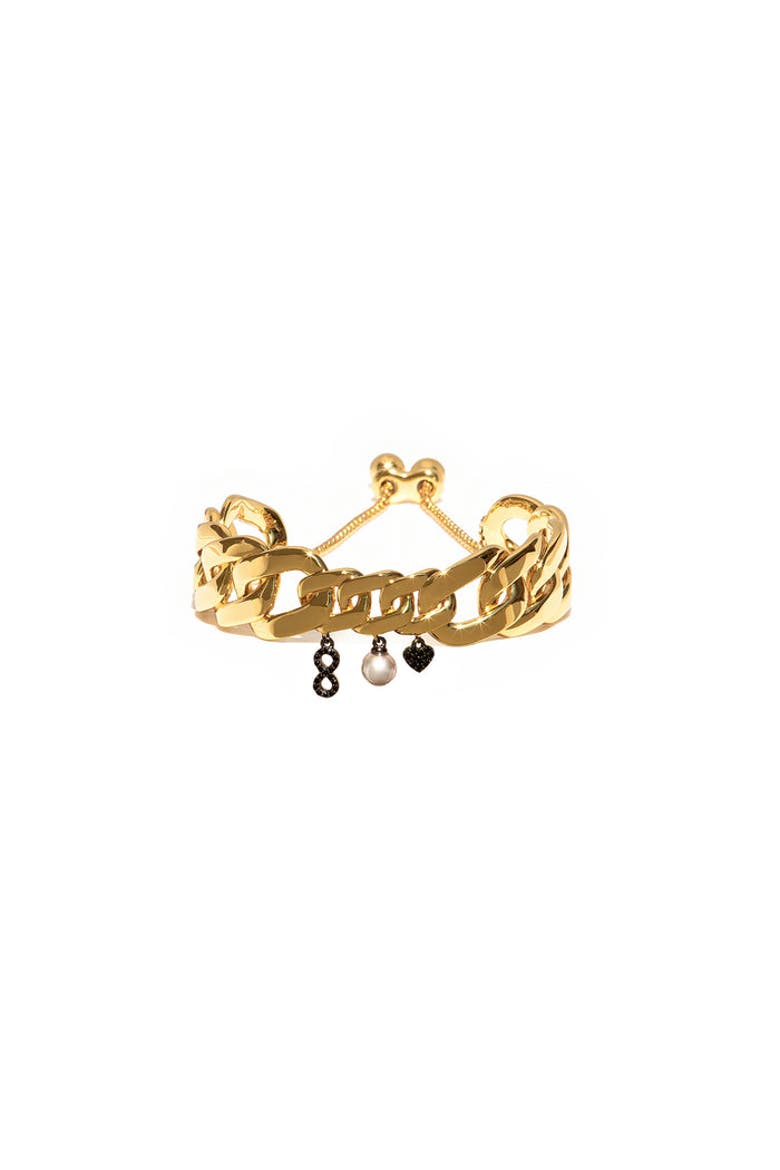 Three Charms Cuff, Alternate, color, Yellow Gold