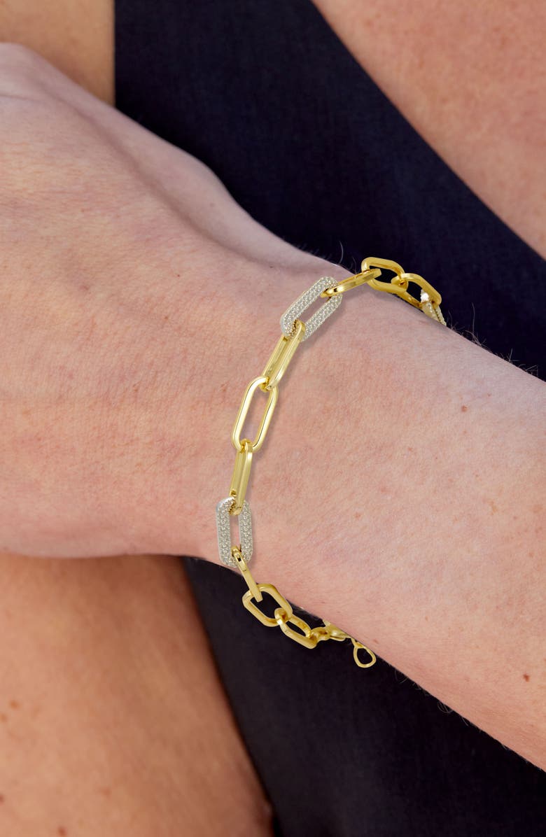 SAVVY CIE JEWELS 18K Gold Textured Paper Clip Link Bracelet, Alternate, color, Yellow