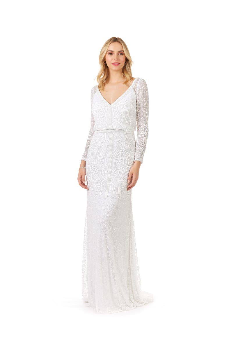 LARA New York Grant Long Sleeve Beaded Wedding Dress, Main, color, Ivory